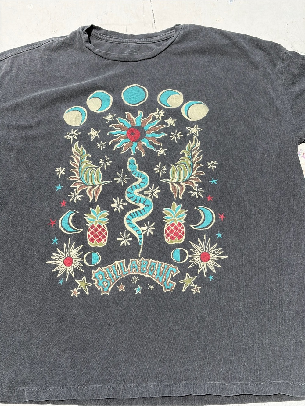 Women's Billabong T-Shirt Gray L Beach Cotton Hippy BOHO Camp Surf TIKI